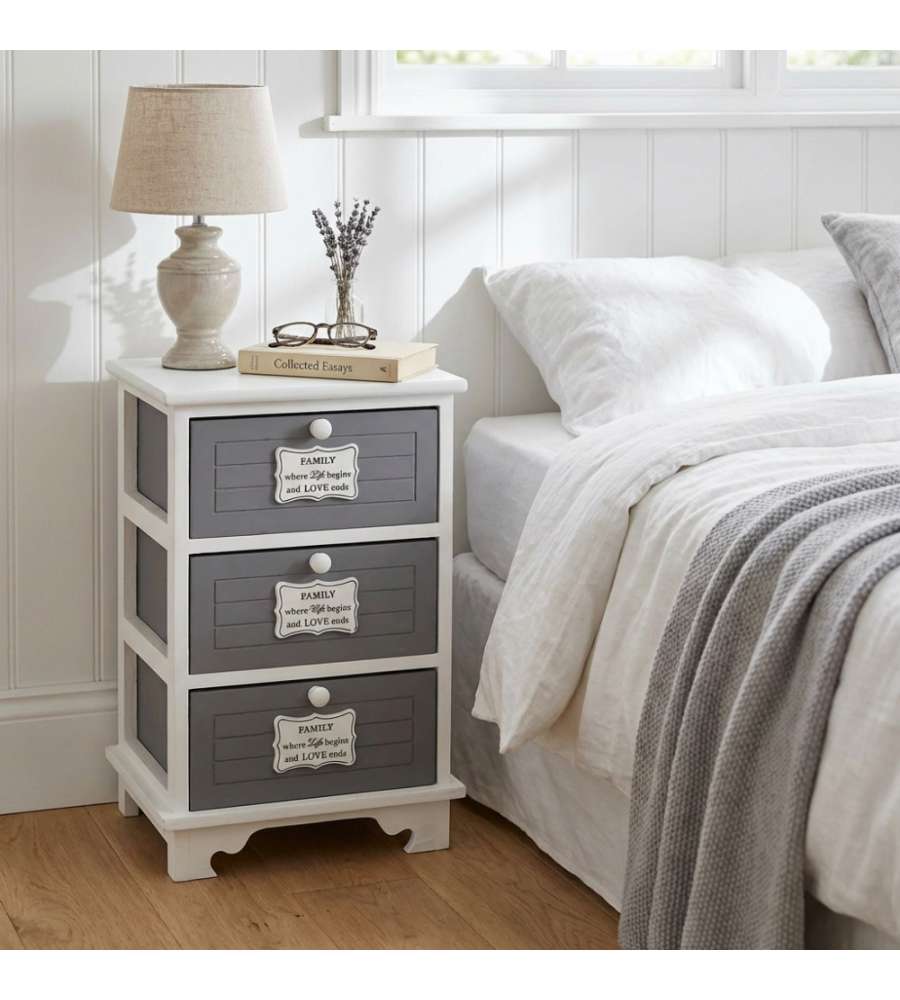 Cosma Mobiletto Beltran 3 Cassetti in Legno Grigio Scuro Stile Shabby Chic