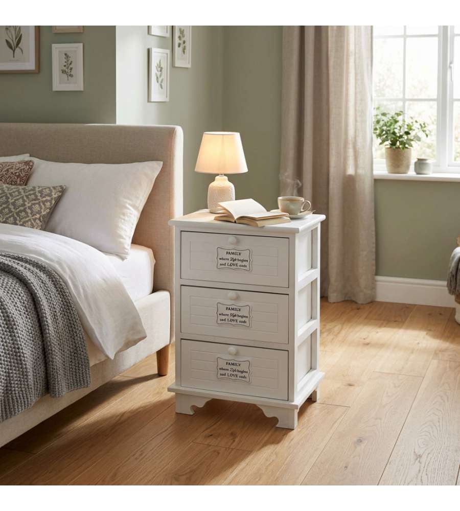 Cosma Mobiletto 3 Cassetti Bianco Rettangolare Stile Shabby Chic 37x28x57