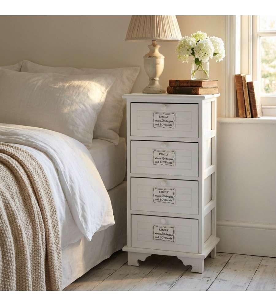 Cosma Mobiletto 4 Cassetti Bianco Legno Stile Shabby Chic 37x28x73 cm
