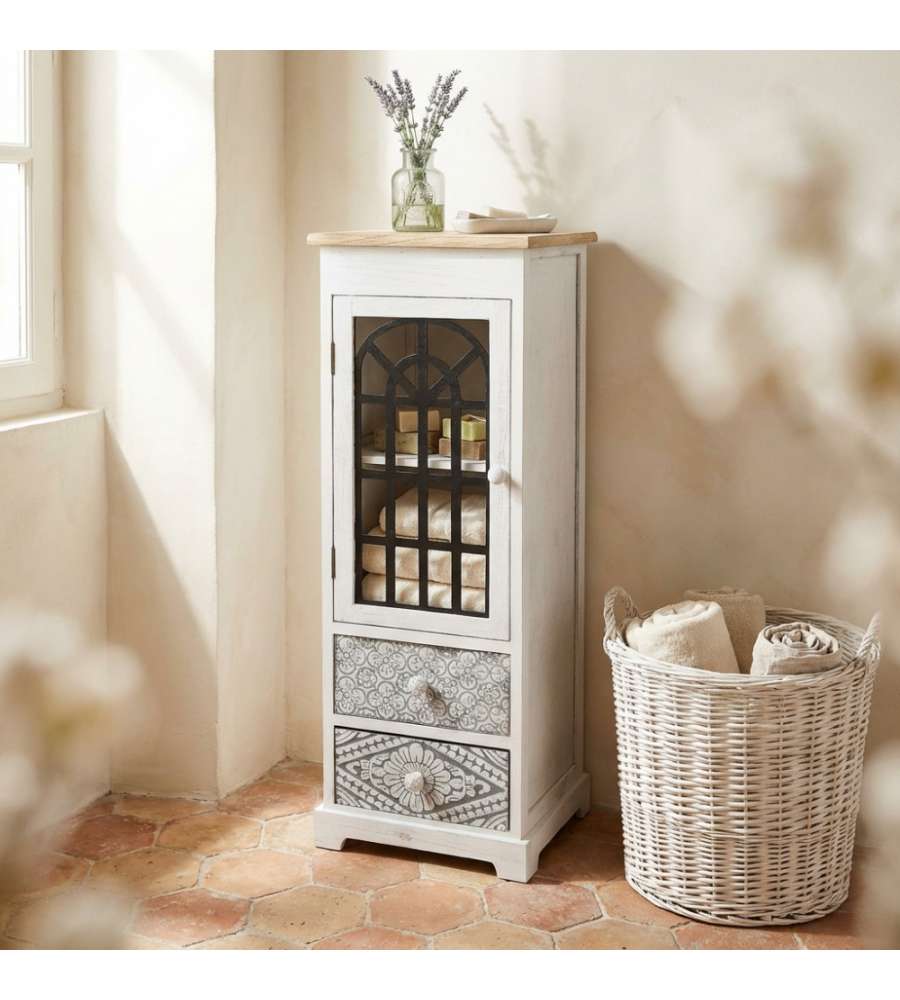 Cosma Mobiletto Vintage 2 Cassetti 1 Anta Bianco 32x29x88 cm