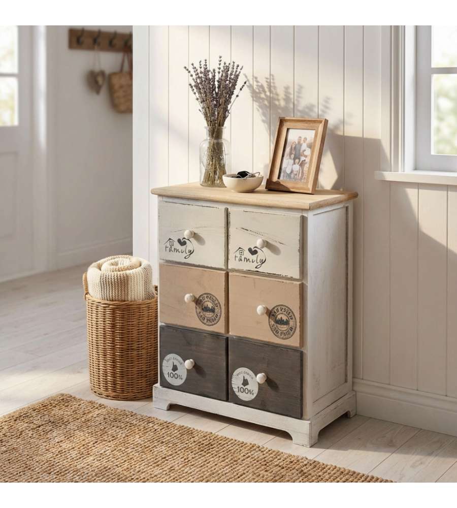Cosma Mobiletto Legno 6 Cassetti 48x29x56 cm Bianco Grigio Chiaro