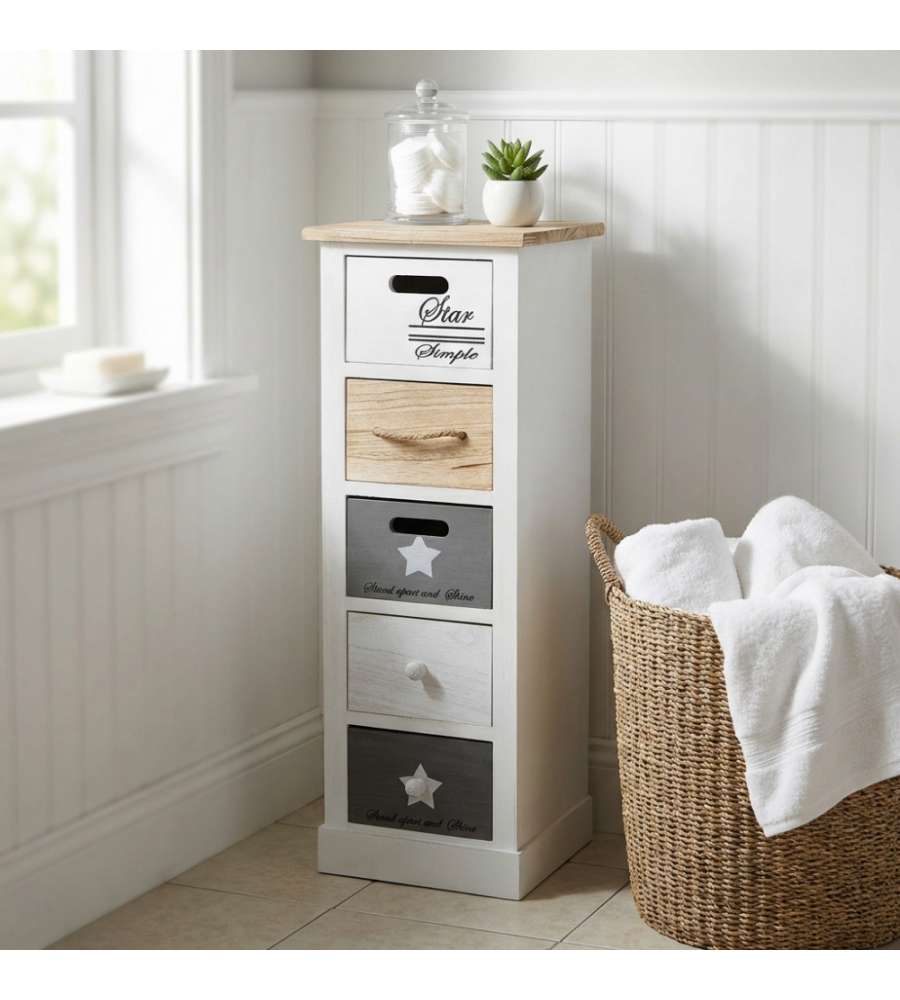 Cosma Mobiletto Blas 5 Cassetti Bianco in Legno Stile Shabby Chic 29x27x81 cm