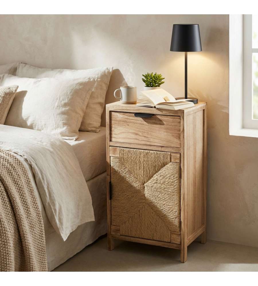Cosma Mobiletto Carlos Legno 1 Cassetto 1 Anta Marrone Chiaro 34x25x64 cm