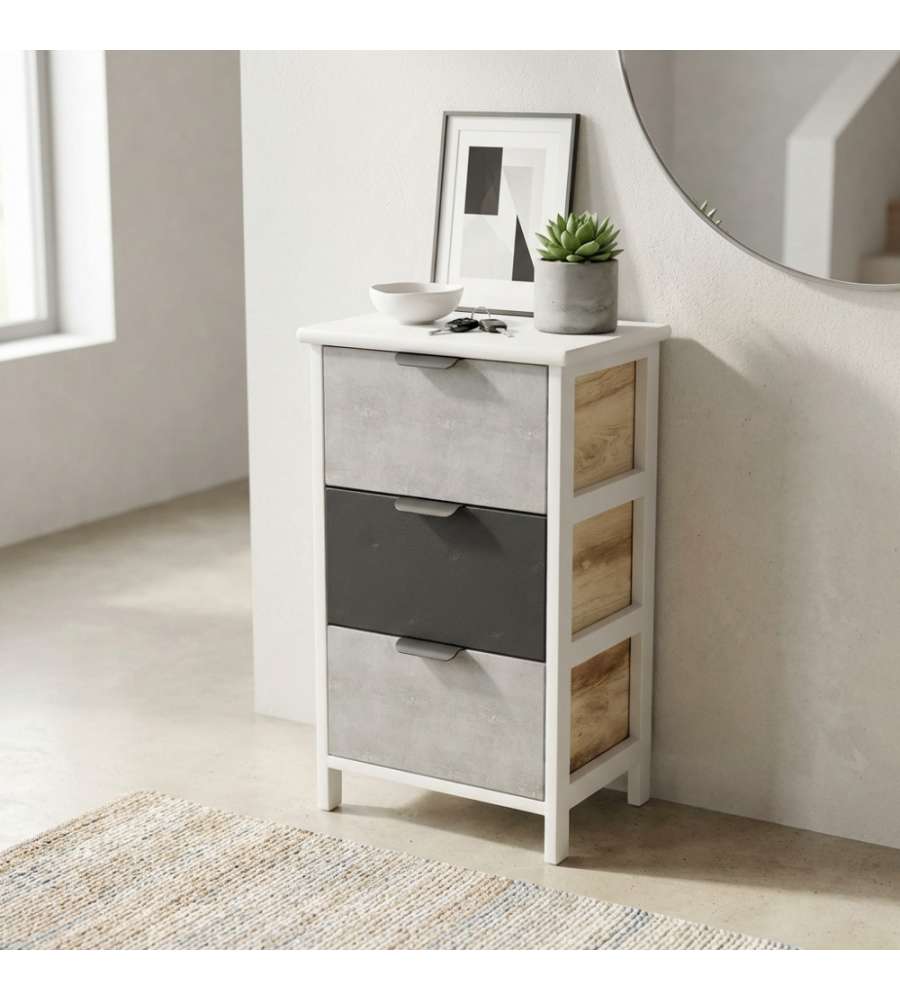 Cosma Mobiletto Casimiro 3 Cassetti in Legno Grigio 34x25x60,5 cm Shabby Chic