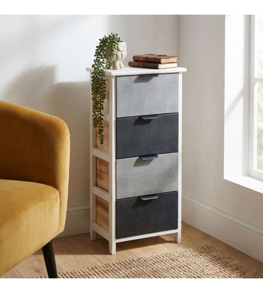 Cosma Mobiletto 4 Cassetti in Legno Grigio 34x25x77 cm Shabby Chic