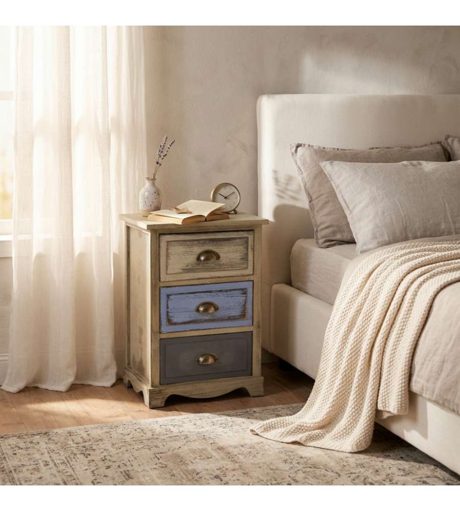 Cosma Chico Mobiletto 3 Cassetti Grigio Chiaro 40x29x57 cm Stile Shabby Chic