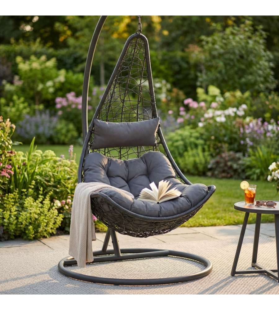 Cosma Dondolo Ponza Sospeso in Metallo e Wicker Nero 195x82x122 cm