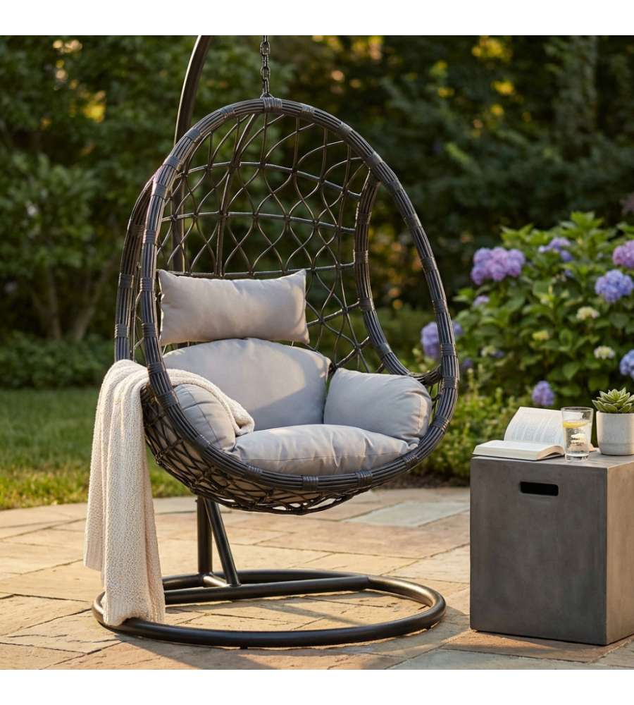 Cosma Dondolo Capraia Sospeso Giardino Nero 195x93x122 cm Wicker