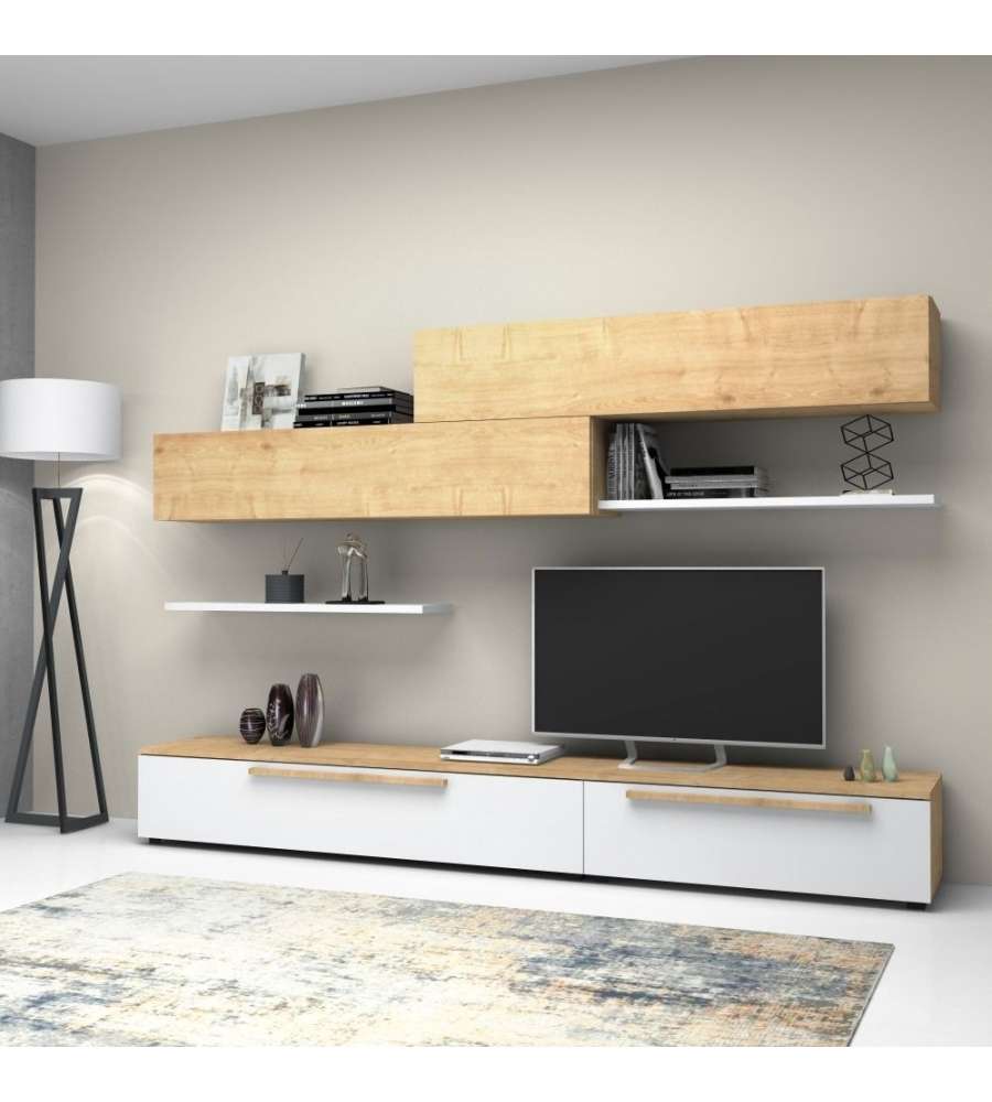 Parete attrezzata Kombat 260 rovere bianco larice