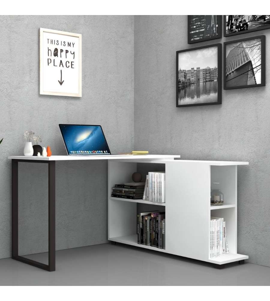 Scrivania con libreria Oslo bianca 120x60 cm.