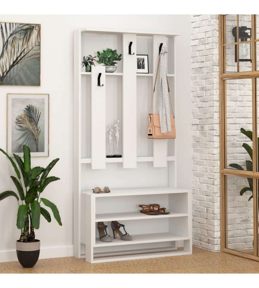 Effezeta Italia - Mobile ingresso Chester bianco 90x36x180 cm - Mobili ingresso con 3 ganci e 2 mensole