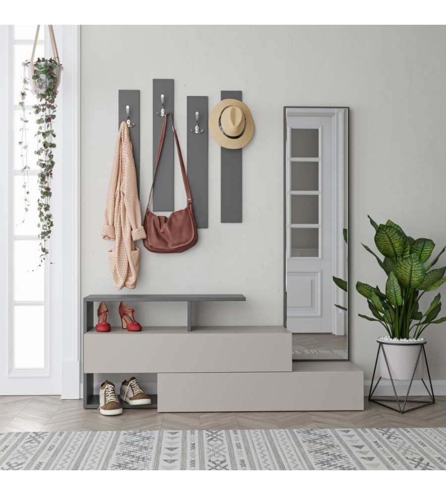 Effezeta Mobile Ingresso Ramda Tortora Antracite con Specchio - 137x35x154 cm - Mobili Ingresso di Qualit