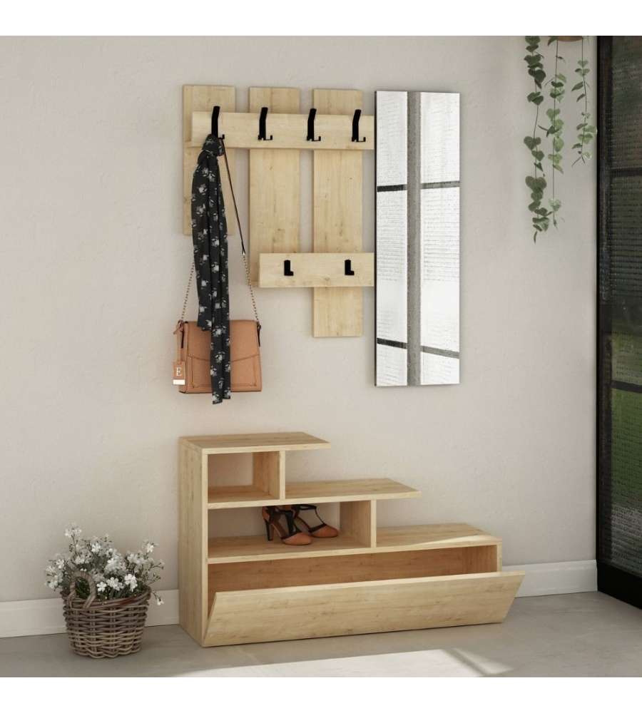 Mobile Ingresso Vesty Rovere Oak Con Scarpiera E Specchio