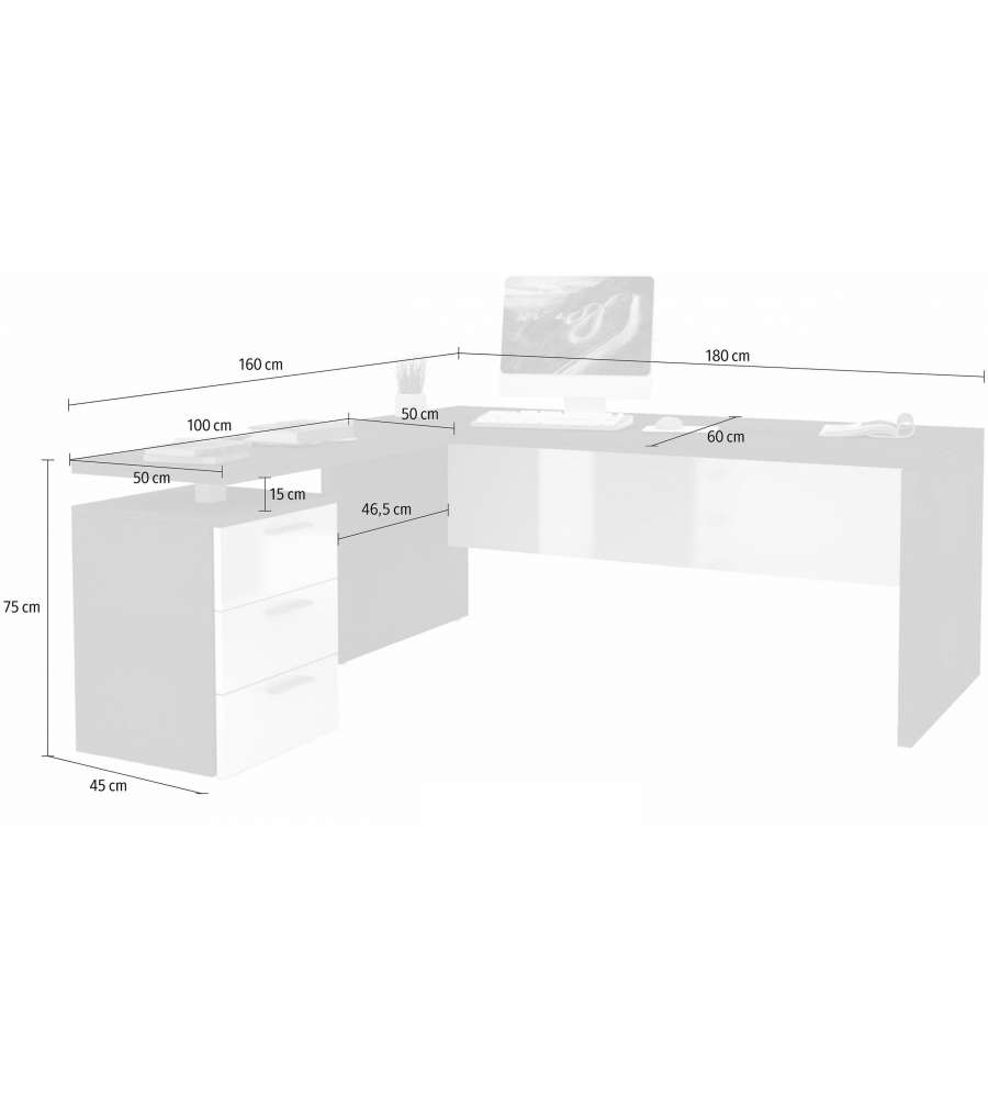 DISEGNO Cassettiera ufficio Bianco laccato L 50 cm