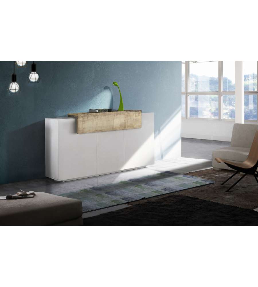 Web Furniture Credenza Corona Bianco Lucido e Acero Pereira - Moderna e Spaziosa