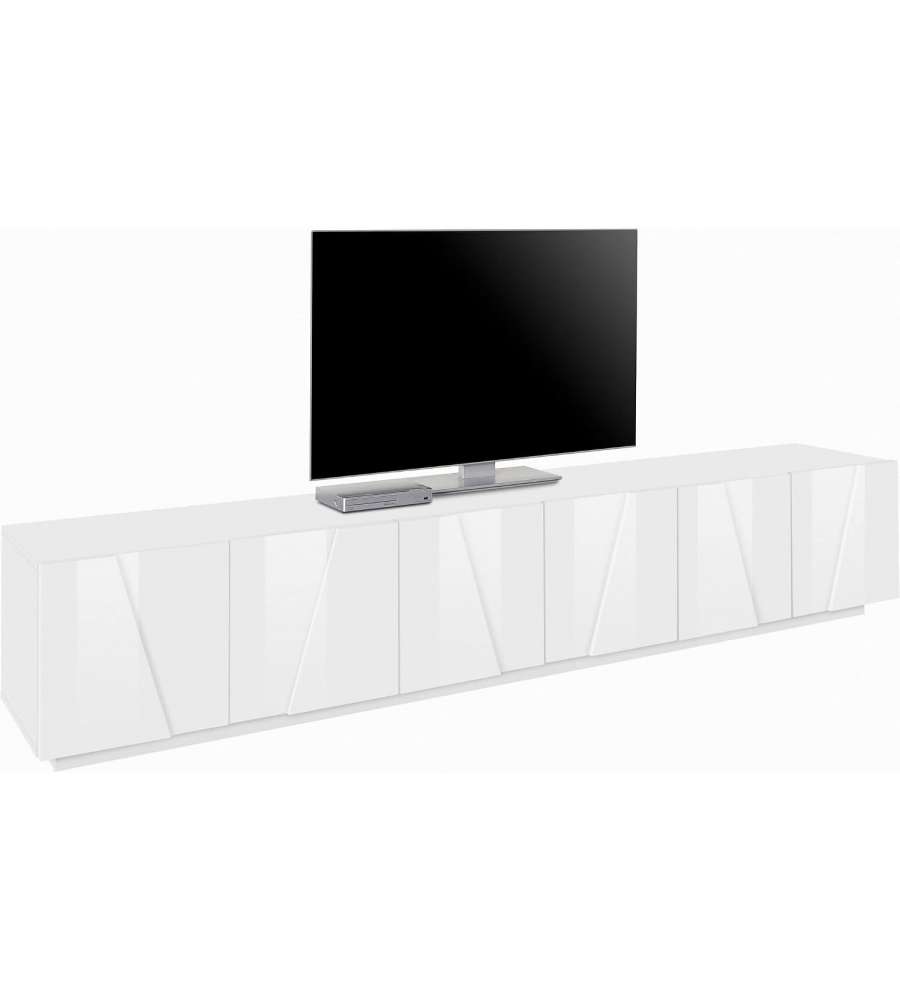 Web Furniture Porta TV PING 240 cm Bianco Lucido Moderno con 6 Porte