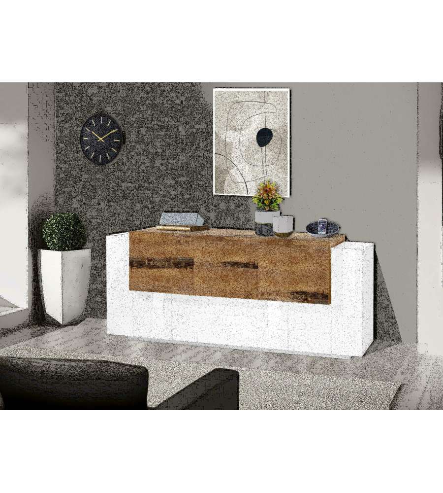Credenza New Corona Moderna 2 Ante Battenti 1 Ribalta 2 Cassetti 2 Ante Battente Bianco Acero Pereira