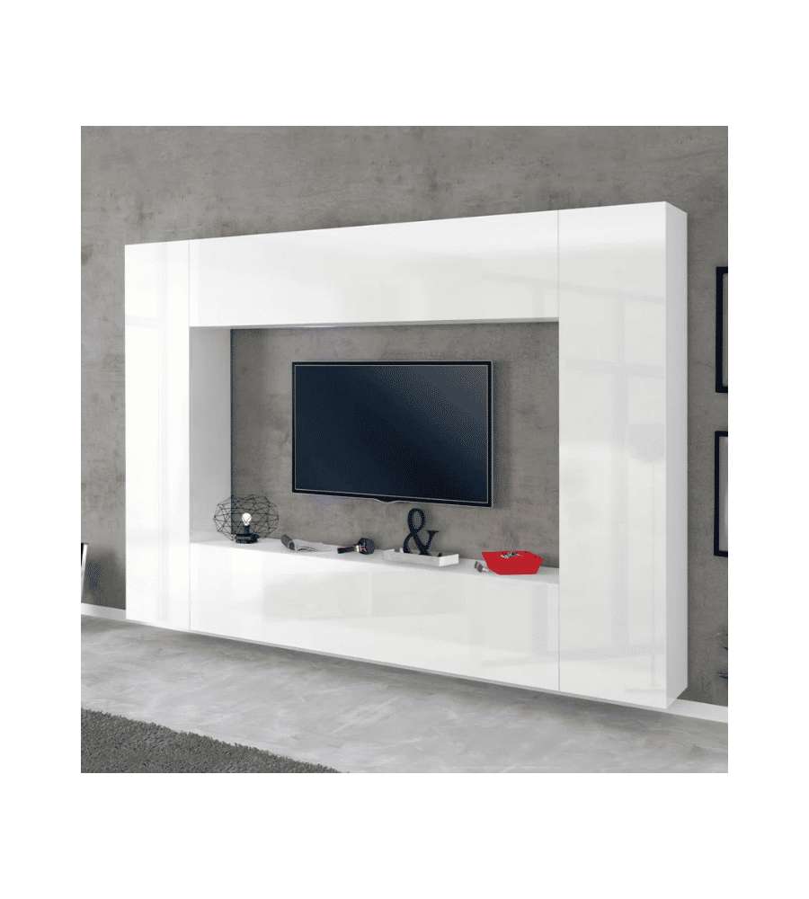 Web Furniture Parete attrezzata soggiorno bianco laccato lucido 180 cm