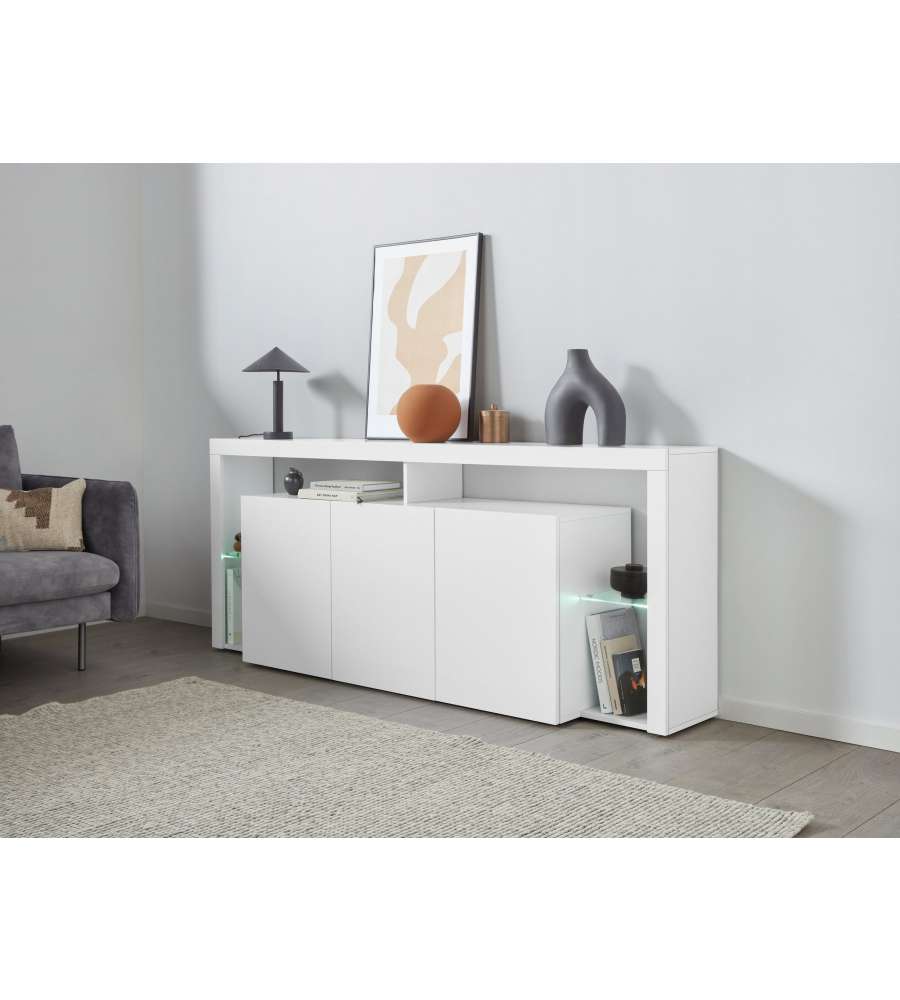 Web Furniture Credenza Essential Sideboard 3 Ante 200 Bianco Laccato - 200x40x80 - Arredo Moderno