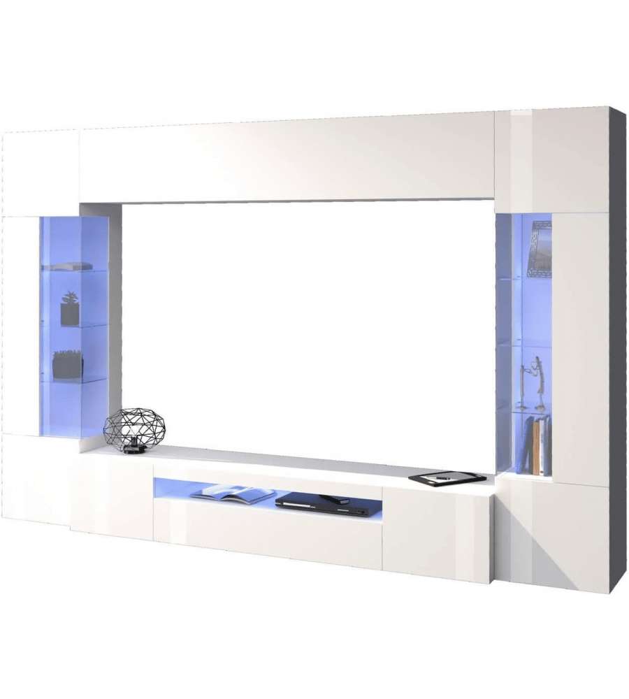Web Furniture Parete Attrezzata Moderna Soggiorno Bianco Lucido 290x40x191,2
