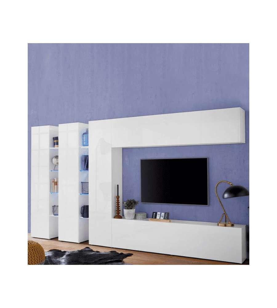 Web Furniture Parete Attrezzata Moderna Soggiorno Bianco Lucido 340x30x180