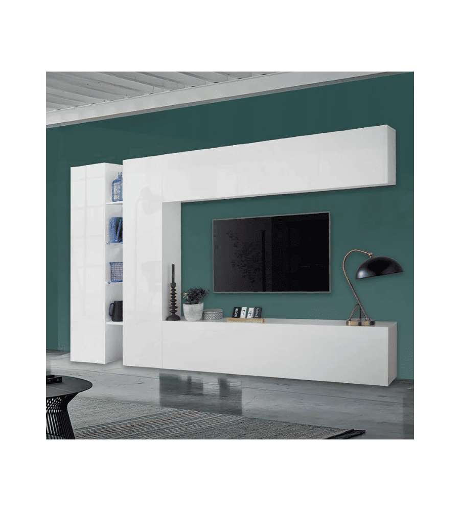 Web Furniture Parete Attrezzata Soggiorno Moderna Bianco Lucido 280x30x180 cm
