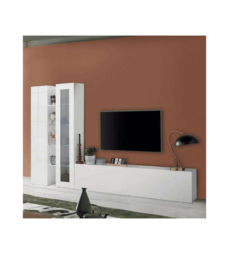 Parete Attrezzata Moderna Soggiorno Bianco Lucido 280x30x180 cm