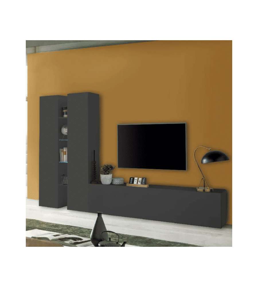 Web Furniture Parete Attrezzata Soggiorno Moderna Antracite 280x30x180 cm