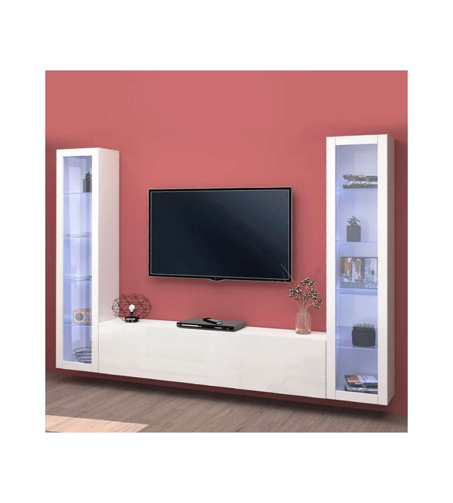 Web Furniture Parete Attrezzata Sospesa Soggiorno Bianco Lucido 260x30x180