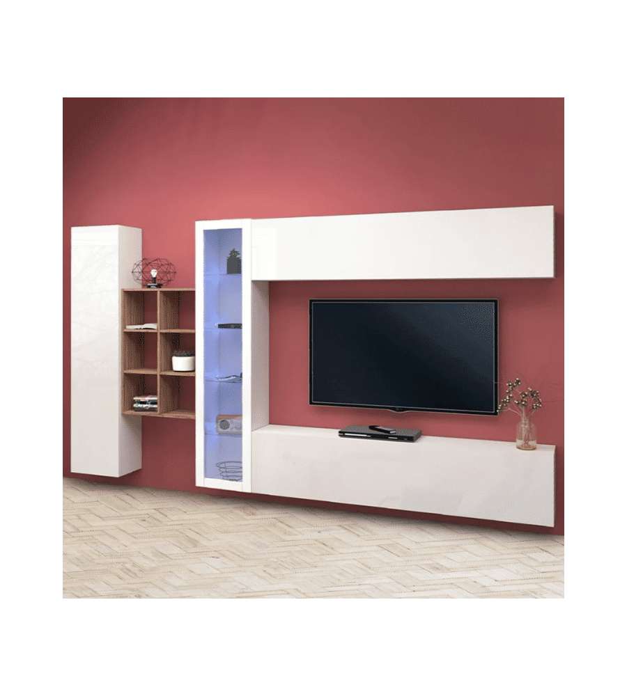Web Furniture Parete Attrezzata Soggiorno Bianco Lucido 320x30x180 cm