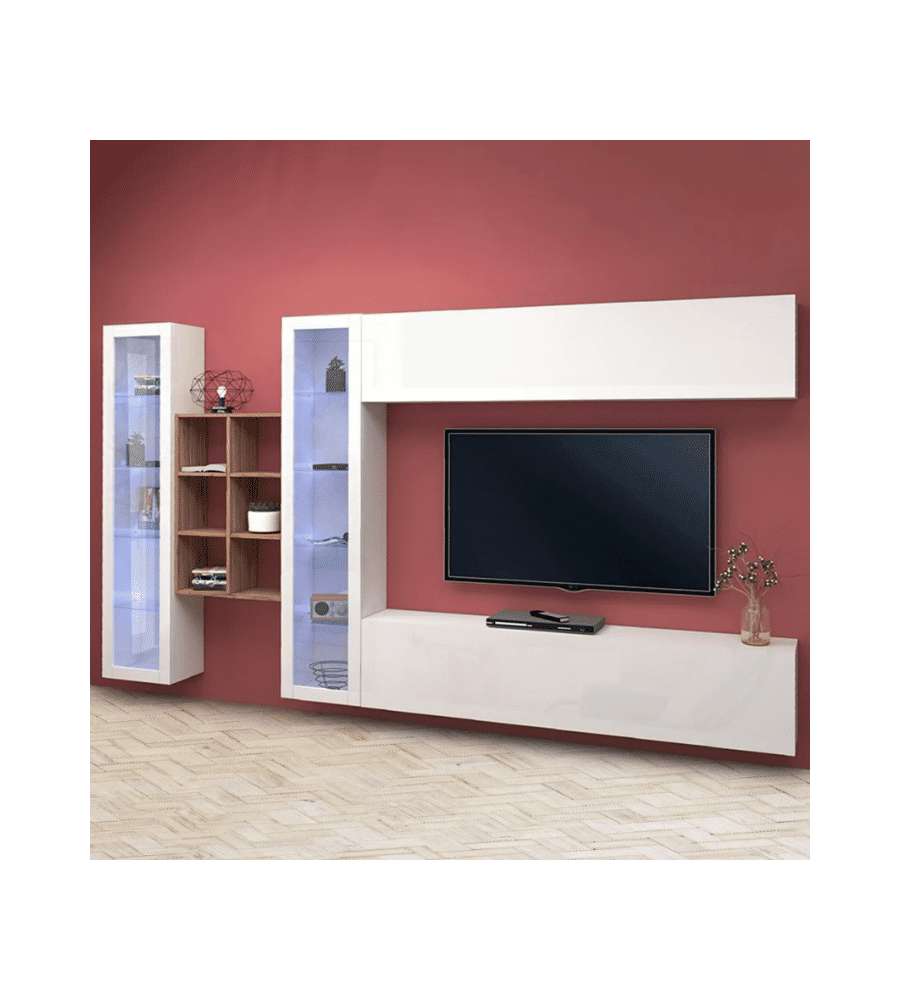 Web Furniture Parete Attrezzata Soggiorno Bianco Lucido 320x30x180 cm