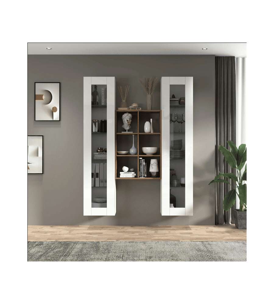 Web Furniture Parete Attrezzata Soggiorno Bianco Lucido 140x30x180 cm