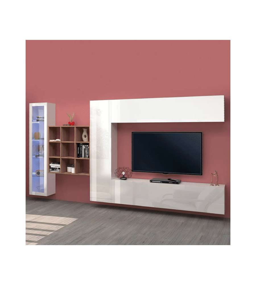 Web Furniture Parete Attrezzata Soggiorno Bianco Lucido 350x30x180 cm