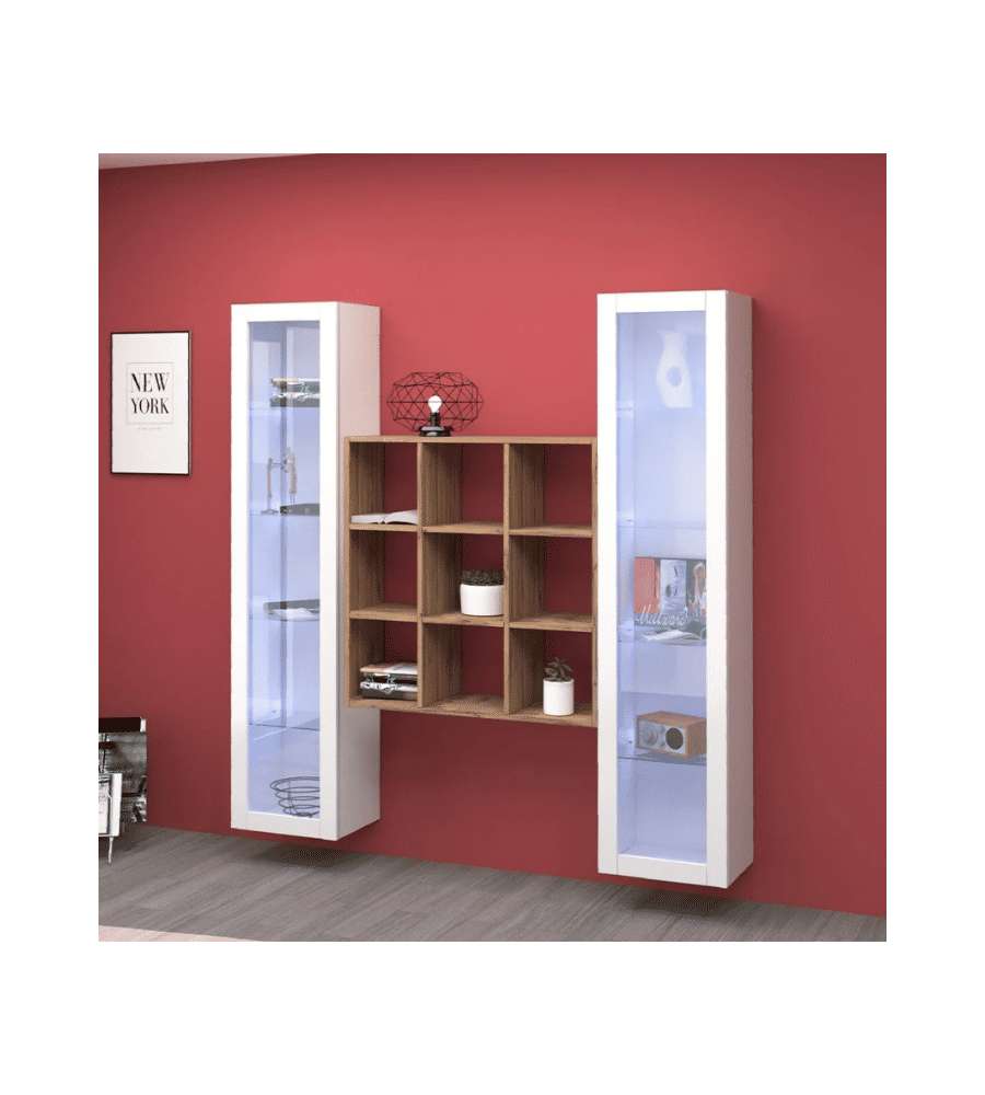 Web Furniture Parete Attrezzata Soggiorno Bianco Lucido 170x30x180 cm