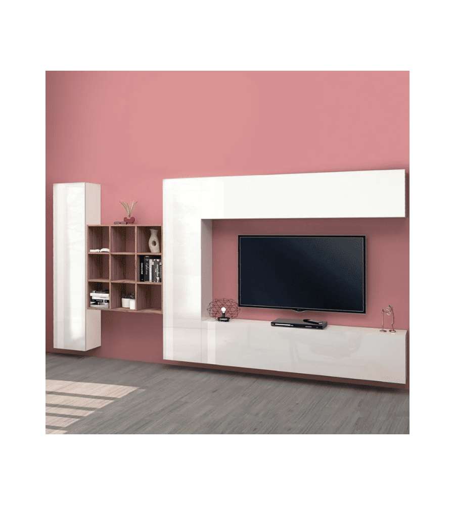 Web Furniture Parete Attrezzata Moderna Soggiorno Bianco Lucido 350x30x180