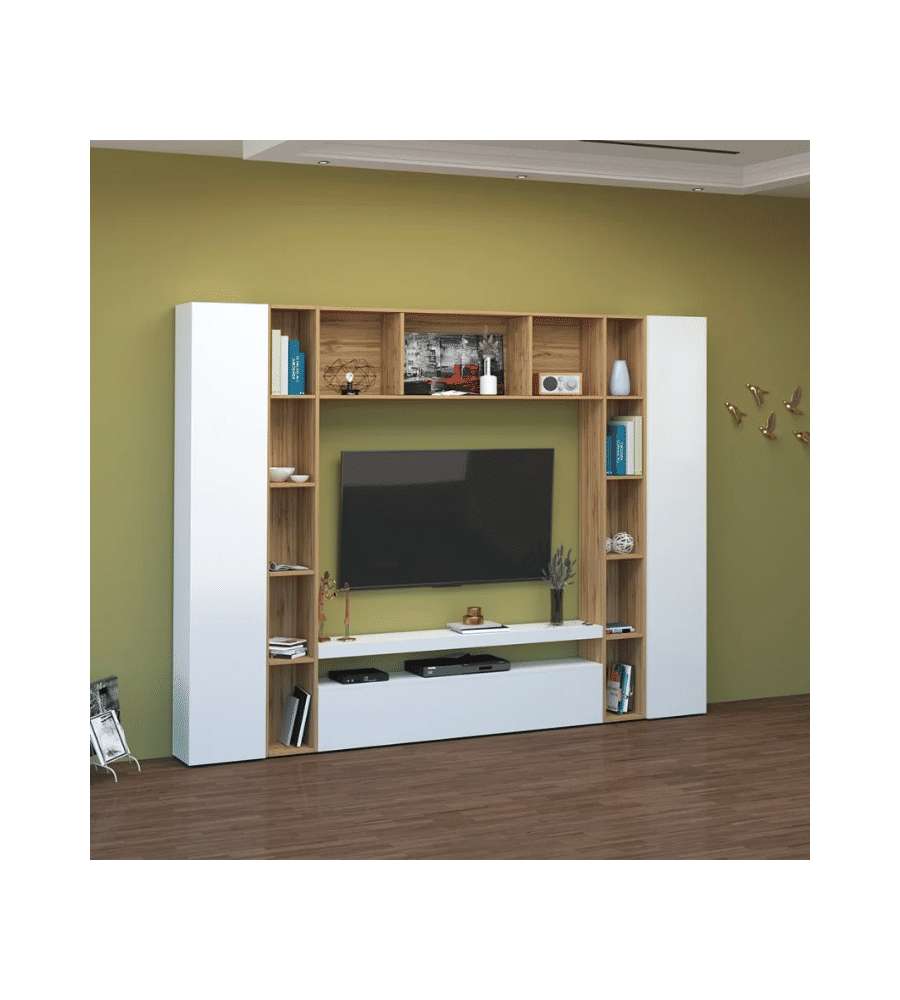 Web Furniture Parete Attrezzata Soggiorno 270x35x210 Bianco Lucido