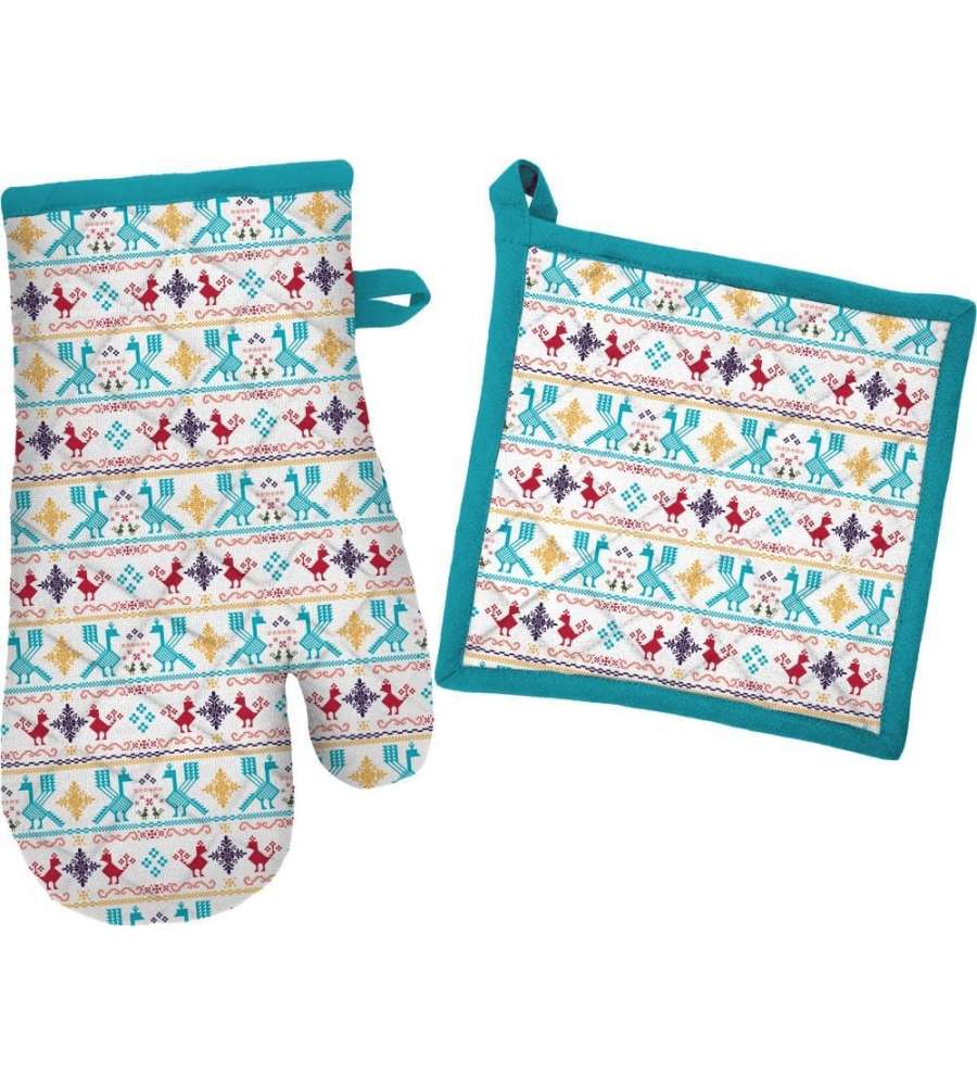 Batik Set guanto da forno e presina celeste 100% cotone 32x20 cm