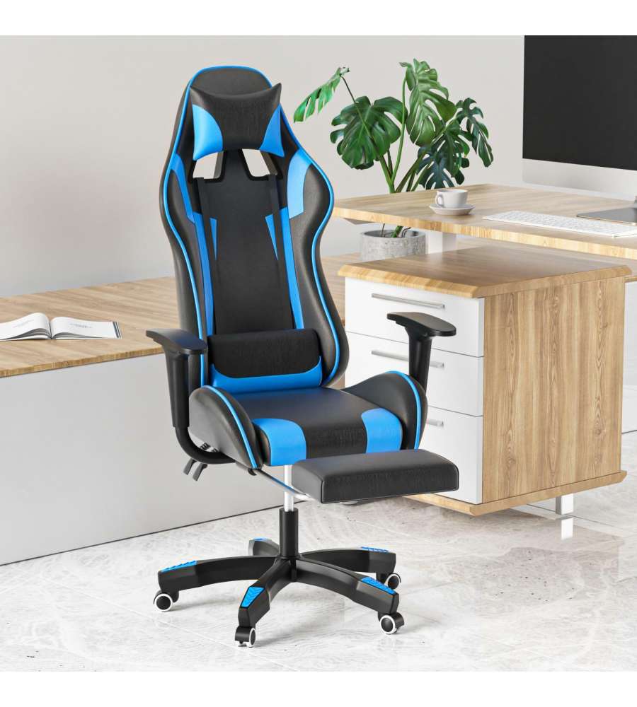 Poltrona Sedia Gaming casa e ufficio da scrivania con poggiapiedi e  schienale reclinabile