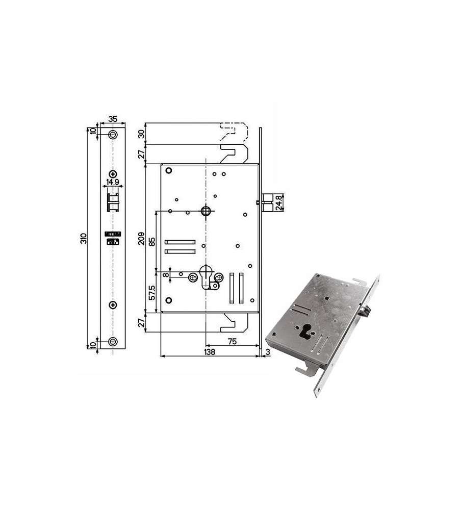Serratura Infilare Ferro Triplice 898V6 Mottura