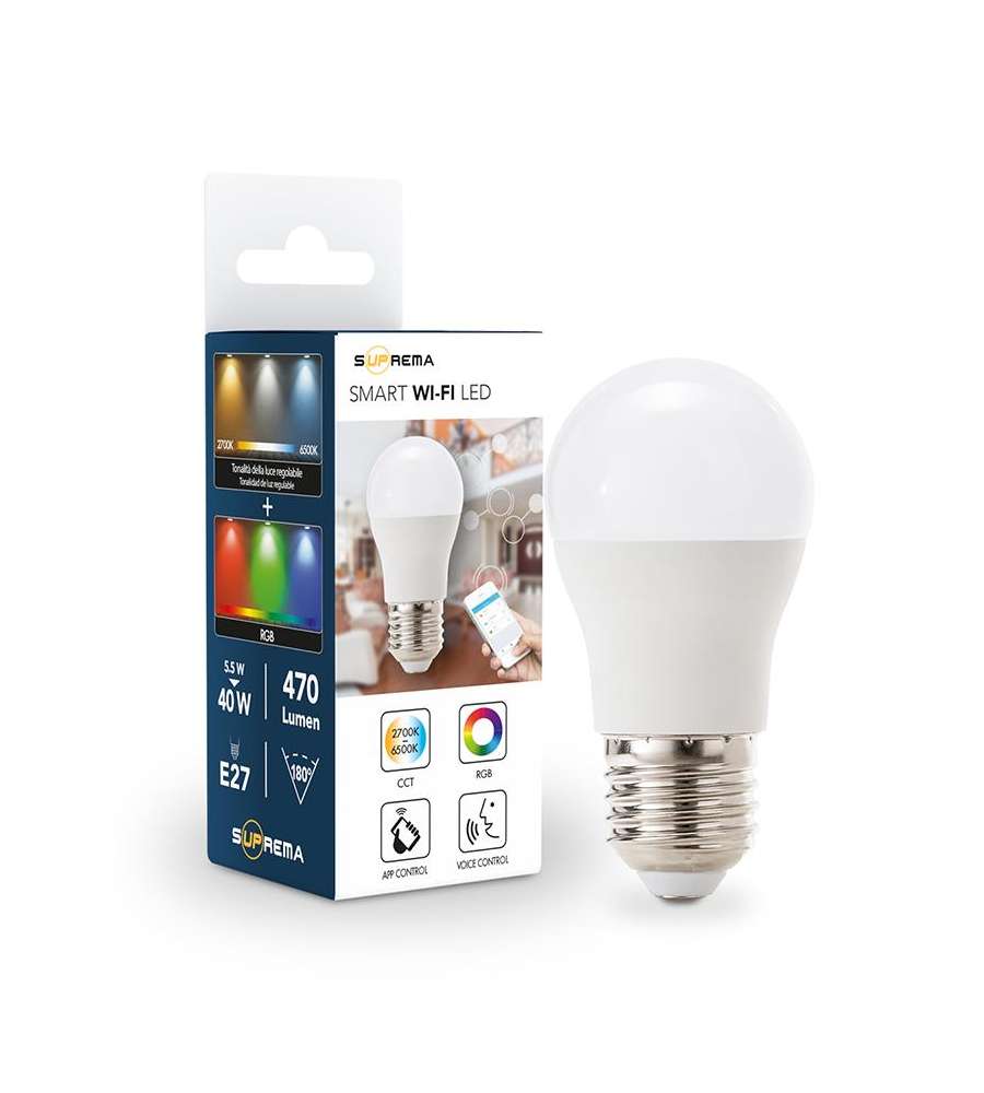 Lampadina Mini Sfera Led G45 Fr Sm Wifi E27 40w Dimmerabile