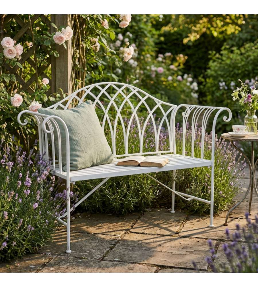 Cosma Panca in Ferro 2 Posti Bianco Stile Provenzale 128x40x93 cm