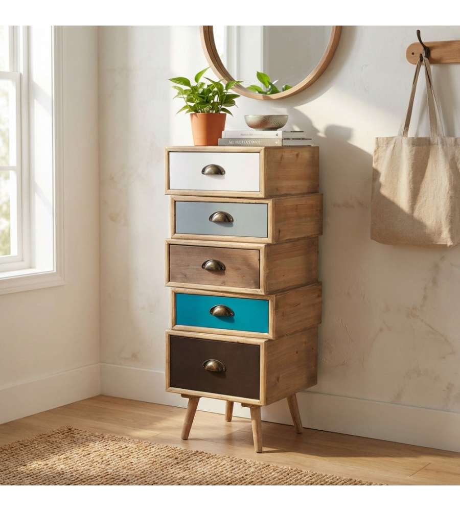 Cosma Cassettiera Colorado 5 Cassetti Multicolor 40x36,5x81 cm