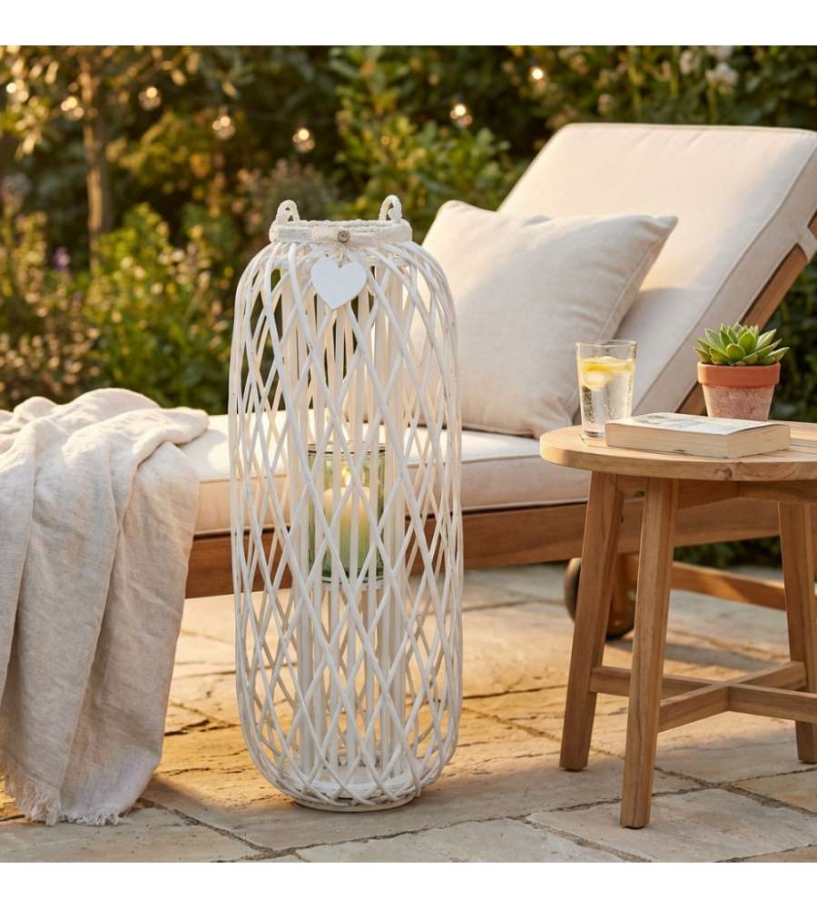 Cosma Lanterna Bianca in Vimini e Vetro diam. 40x106 cm Decorativa