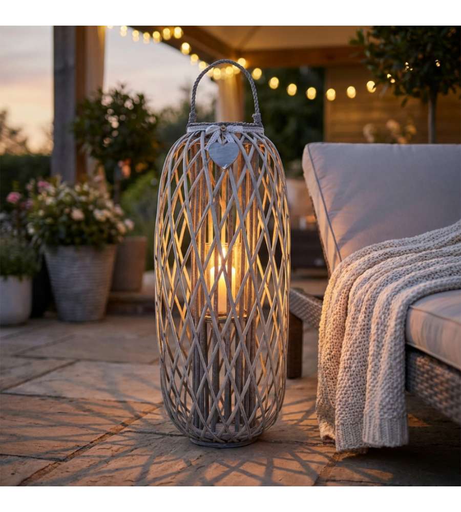 Cosma Lanterna Grigia in Vimini e Vetro �40x106 cm Decorativa