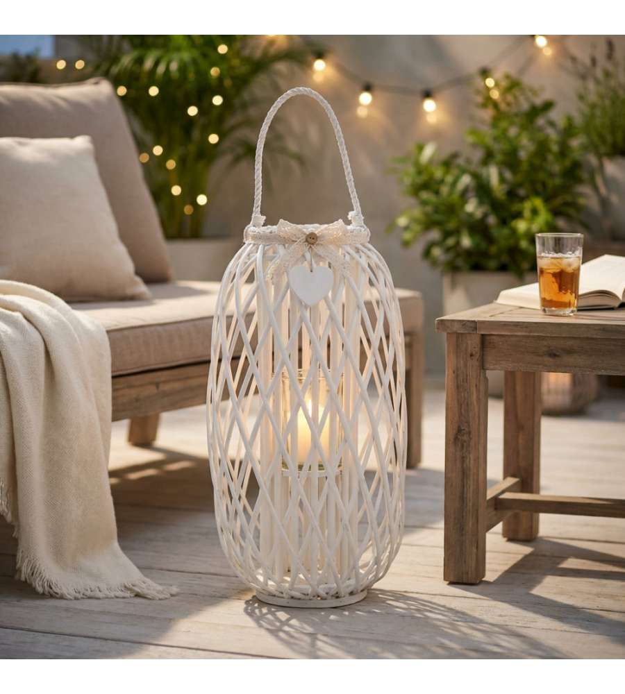 Cosma Lanterna Bianca in Vimini e Vetro diam. 38x86 cm Decorativa