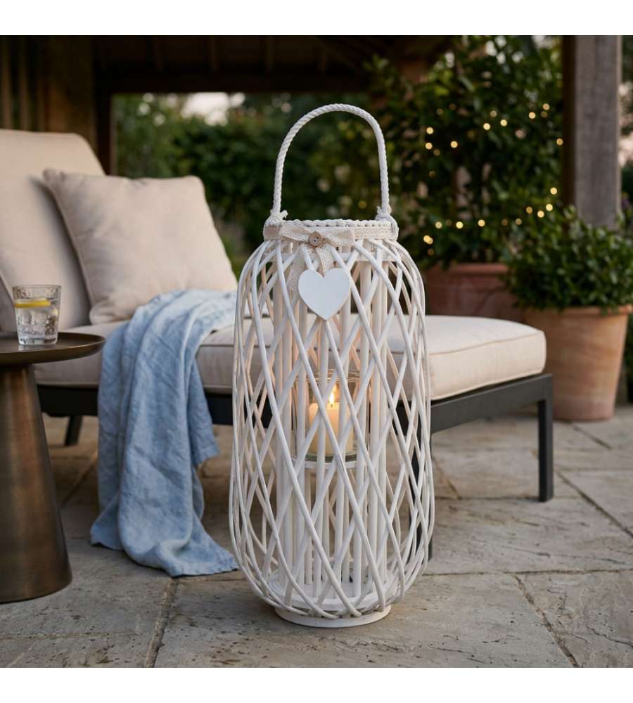 Cosma Lanterna Floriane Bianca in Vimini e Vetro �18x76 cm