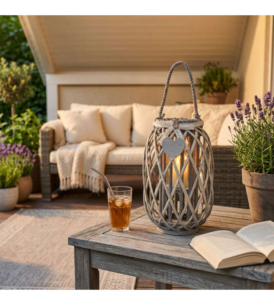 Cosma Lanterna Grigia in Vimini e Vetro �28x45 cm Decorativa