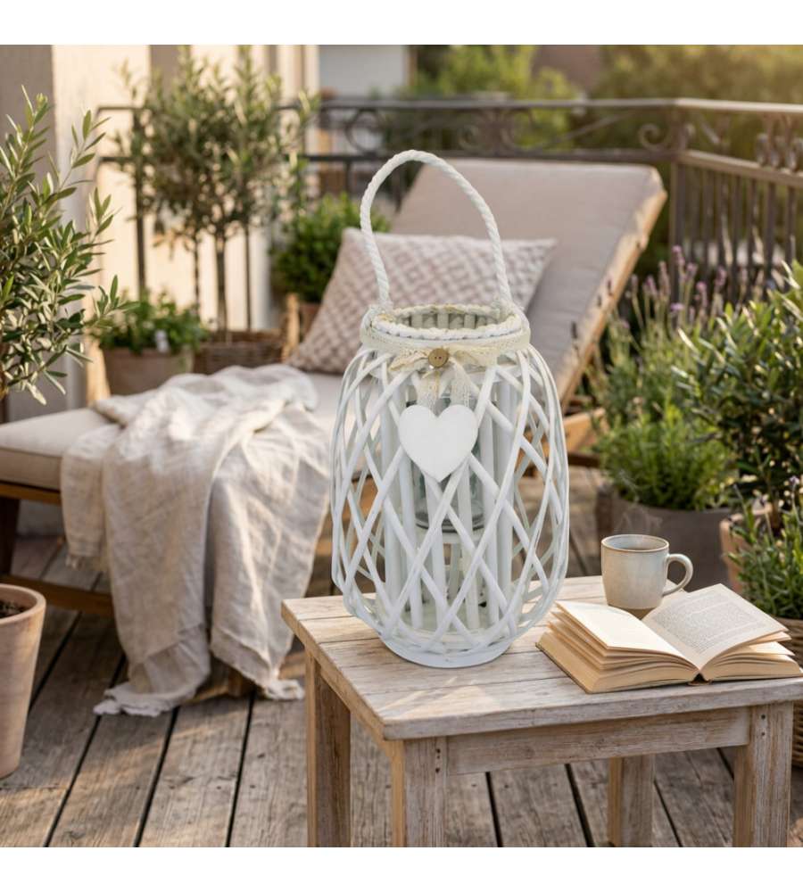 Cosma Lanterna Bianca in Vimini e Vetro � 24 x 35 cm Decorativa