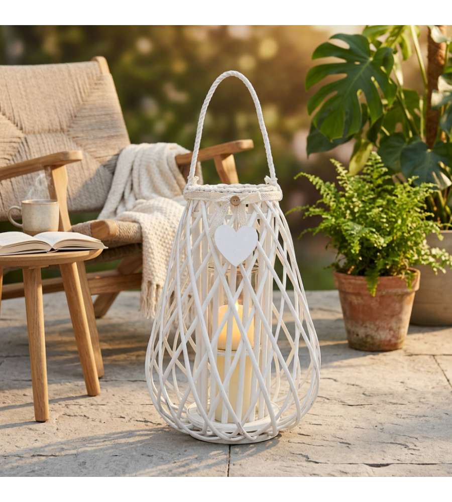 Cosma Lanterna Bianca in Vimini e Vetro 36x53 cm Decorativa