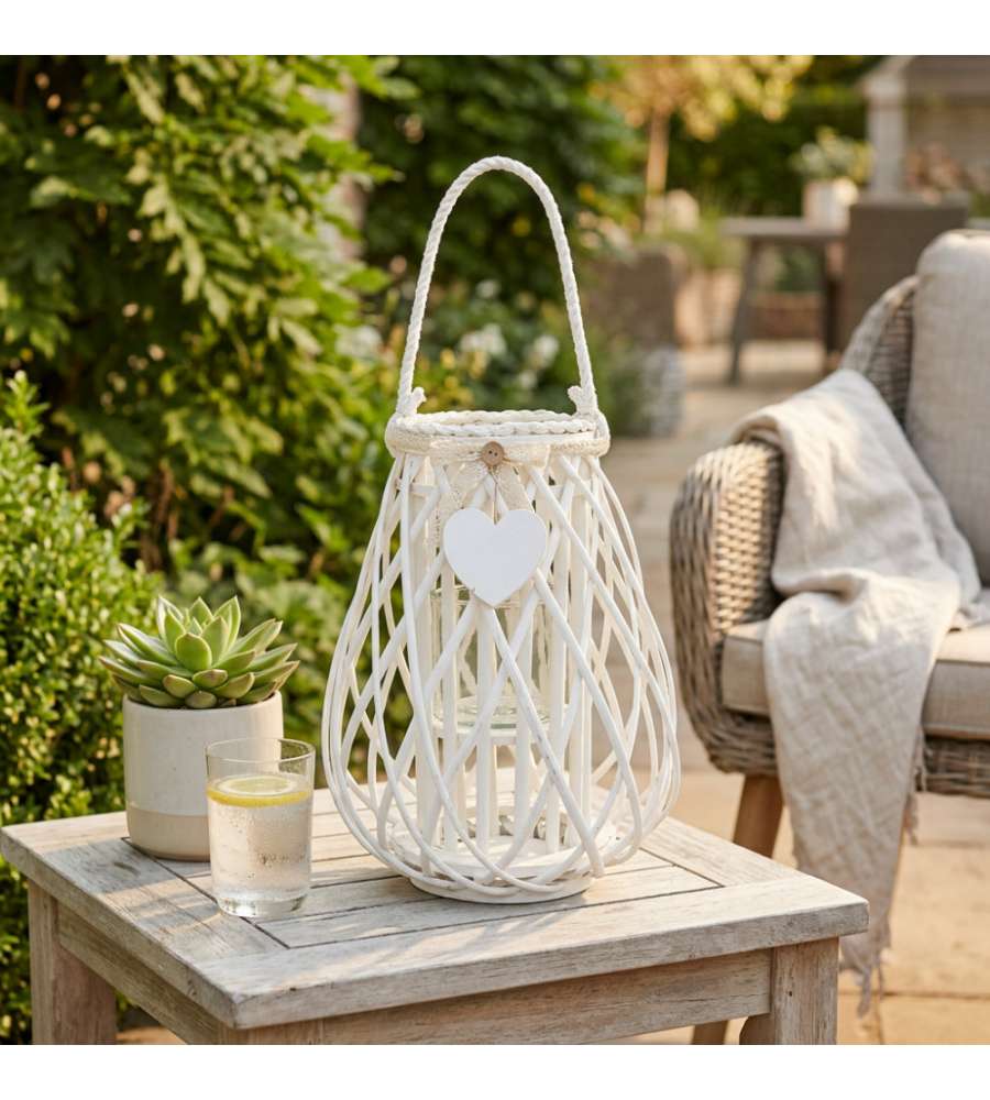Cosma Lanterna Bianca in Vimini e Vetro diam. 33x46 cm Decorativa